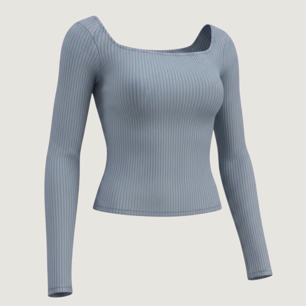 Madewell Ribbed Square Neck Top Women S Blue Long Sleeve Minimalist